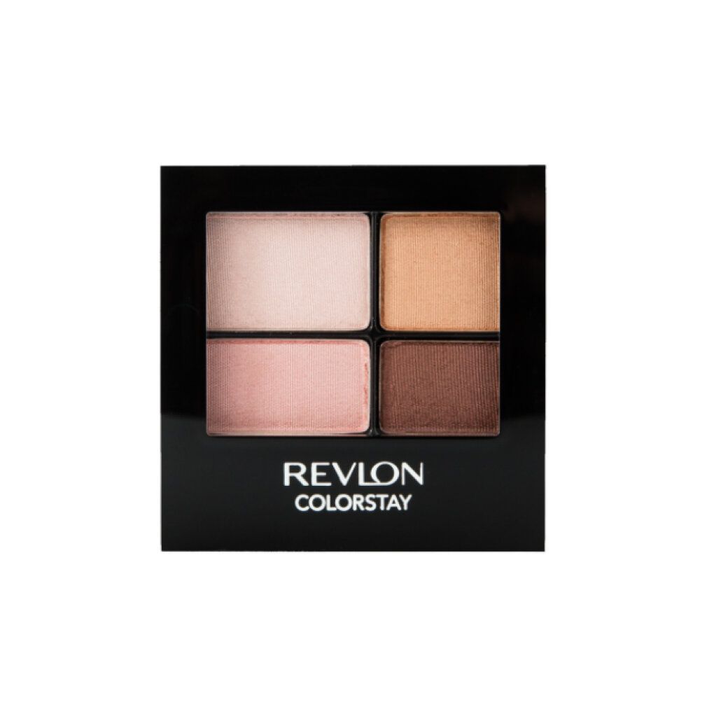 Revlon ColorStay Lidschatten Palette. Vier Farbtöne in einer schwarzen quadratischen Verpackung. Aufschrift: 505 Decadent.