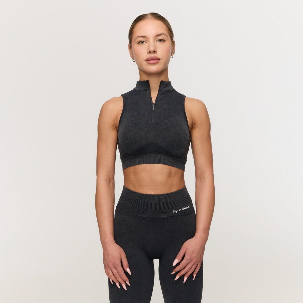 Reggiseno sportivo da donna con zip, grigio scuro