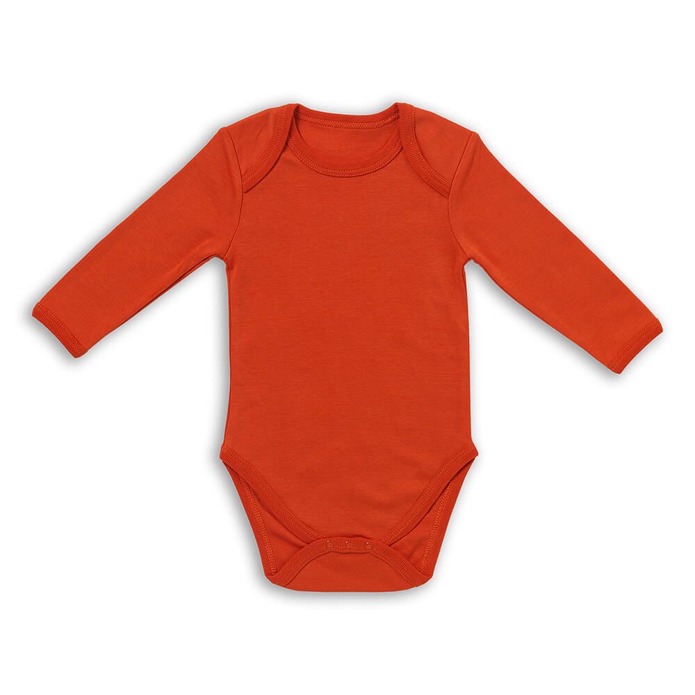 Oranger Baby-Body mit langen Ärmeln. Baumwolle.