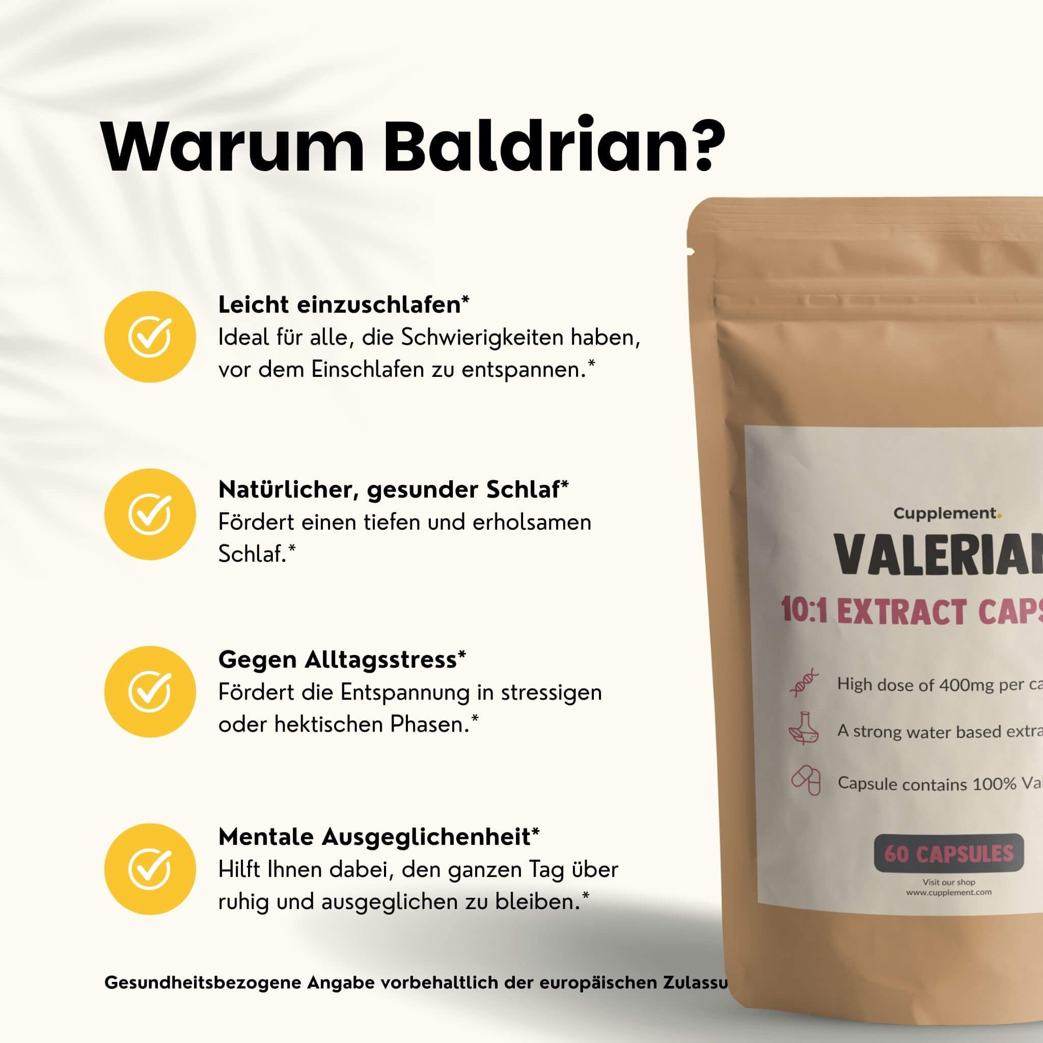 Beutel mit Kapseln. Kundenbewertungen: Besserer Schlaf, Top-Qualität, hilft zu entspannen.