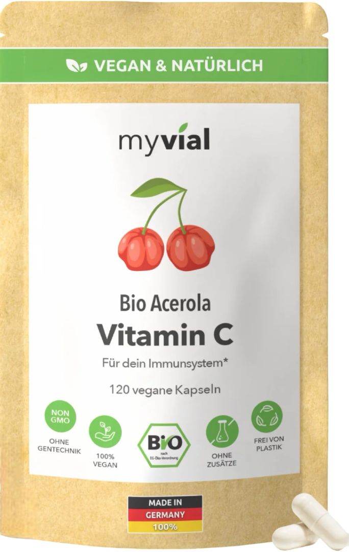 myvial® Bio Acerola Vitamin C Kapseln - natürliches Vitamin C - 68 mg je Kapsel