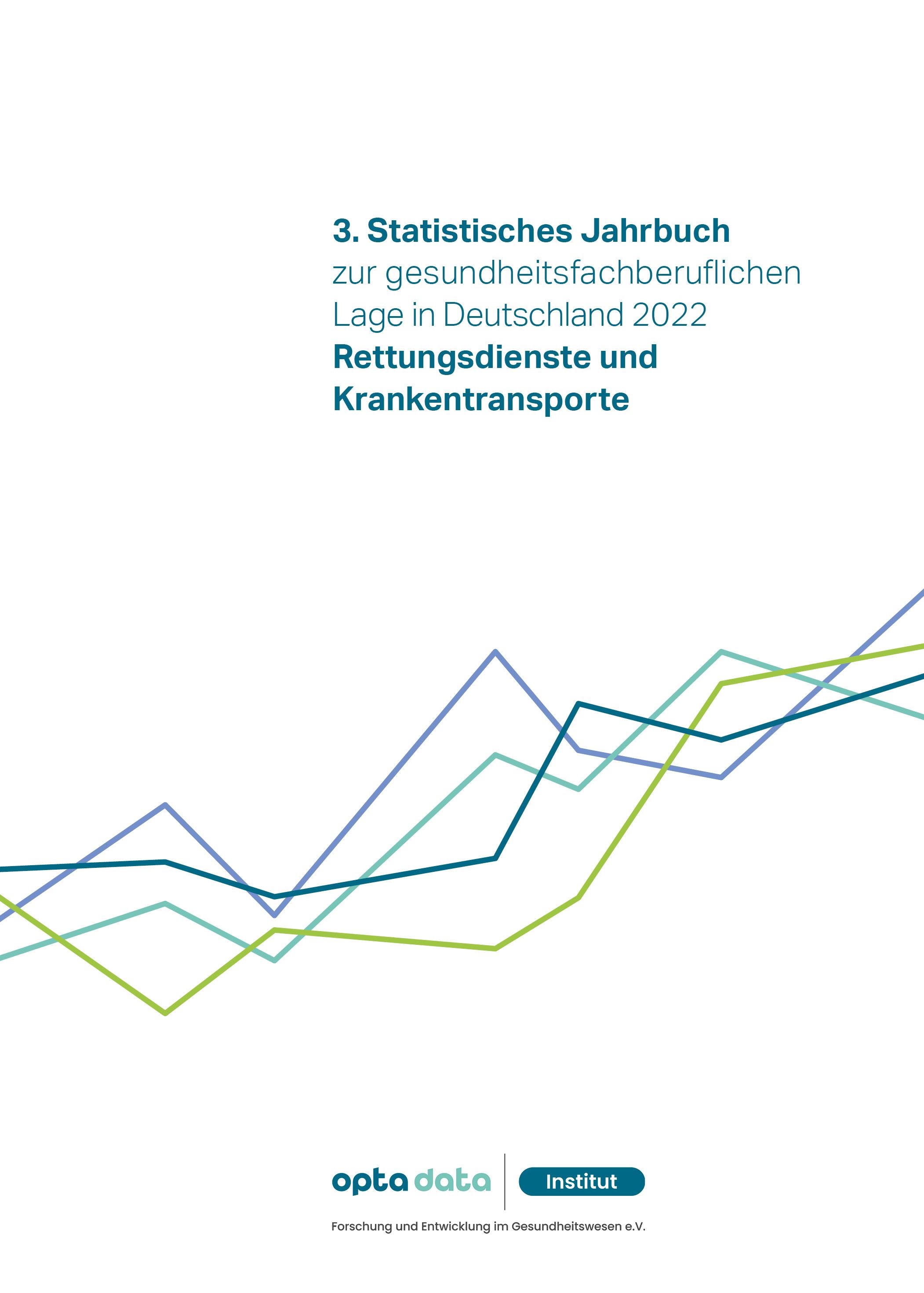 Titelblatt des Statistischen Jahrbuchs 2022. Diagramm mit farbigen Linien. Logo opta data und Institut.