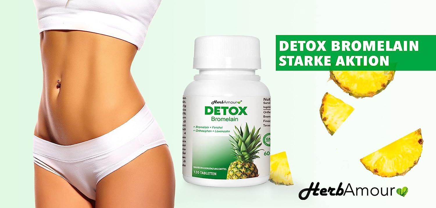 DETOX BROMELAIN  Stark Und Effektiv Entwässernd Und Harntreibend  120 Hochdosierten Tabletten