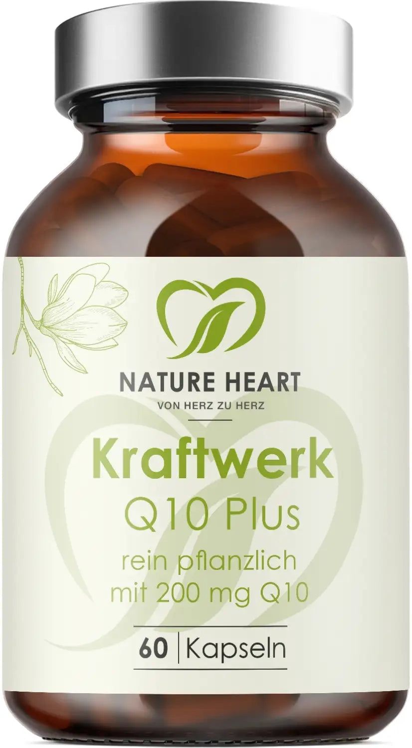 Nature Heart Kraftwerk Q10 Plus Kapseln in Braunglasflasche, 60 Stück.