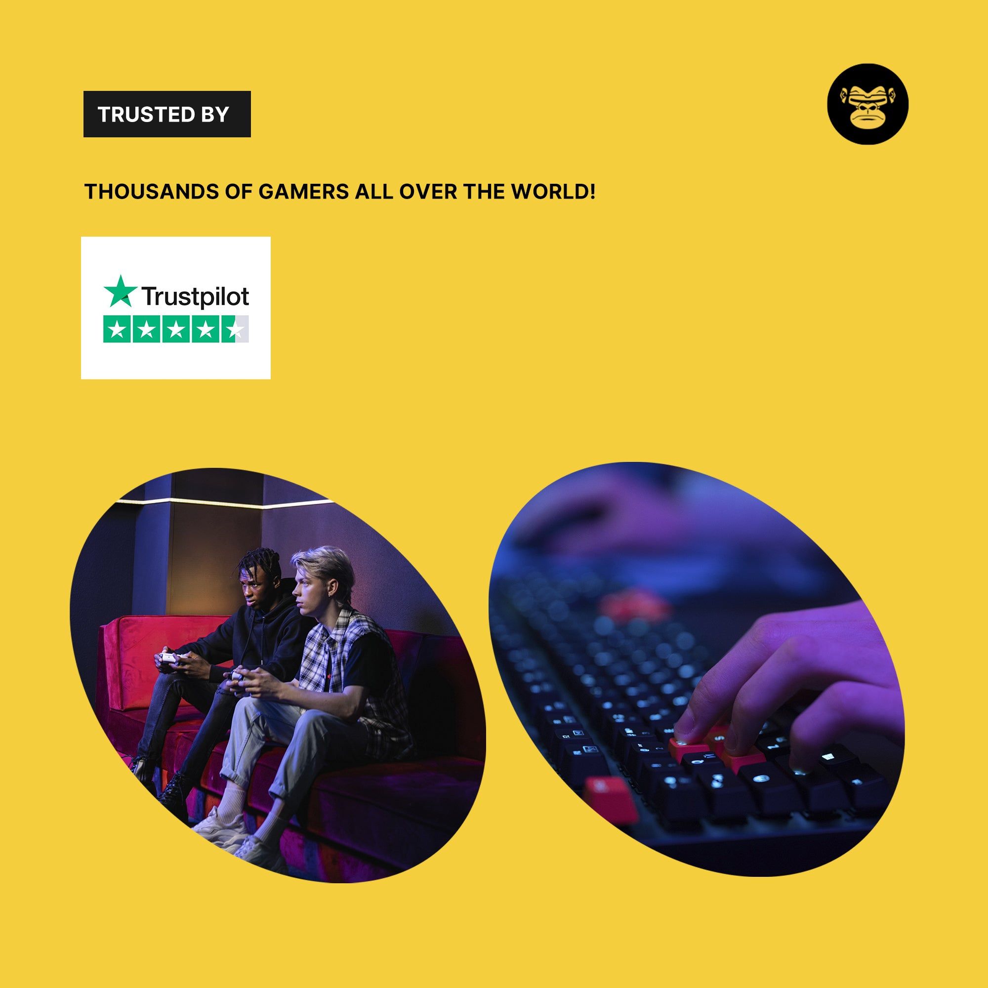 Zwei Männer spielen Videospiele. Vertraut von tausenden Gamern weltweit. Trustpilot-Bewertung.