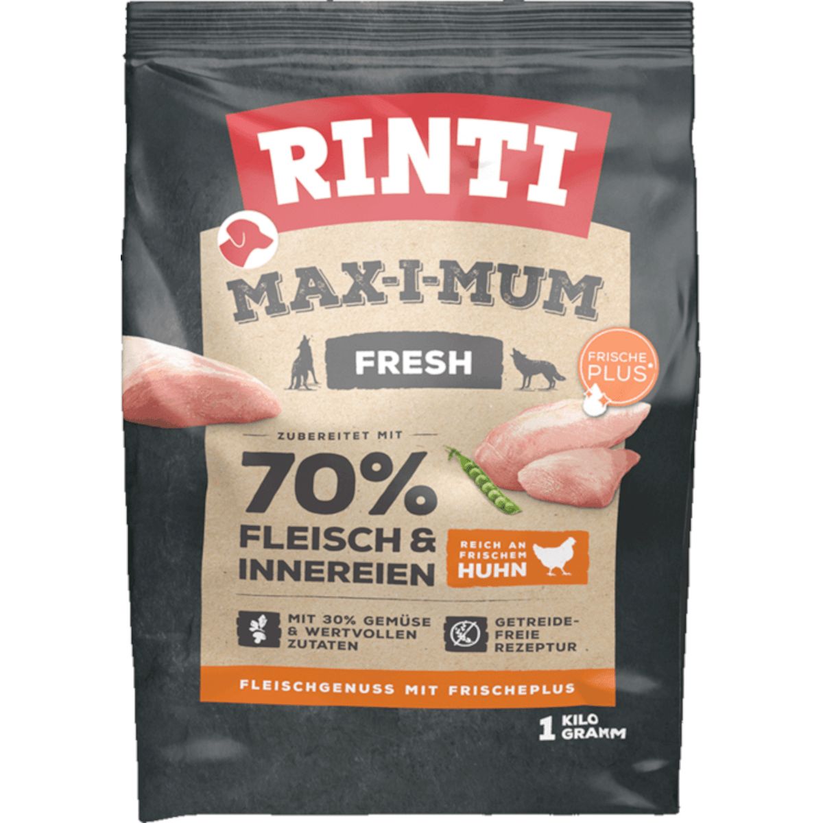 Rinti Max-i-Mum Huhn: Trockenfutterbeutel mit 70% Fleisch & Innereien, 1 kg.