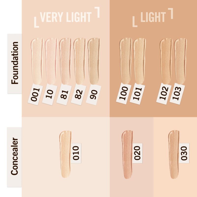 Farbpalette mit Foundation- und Concealer-Tönen.