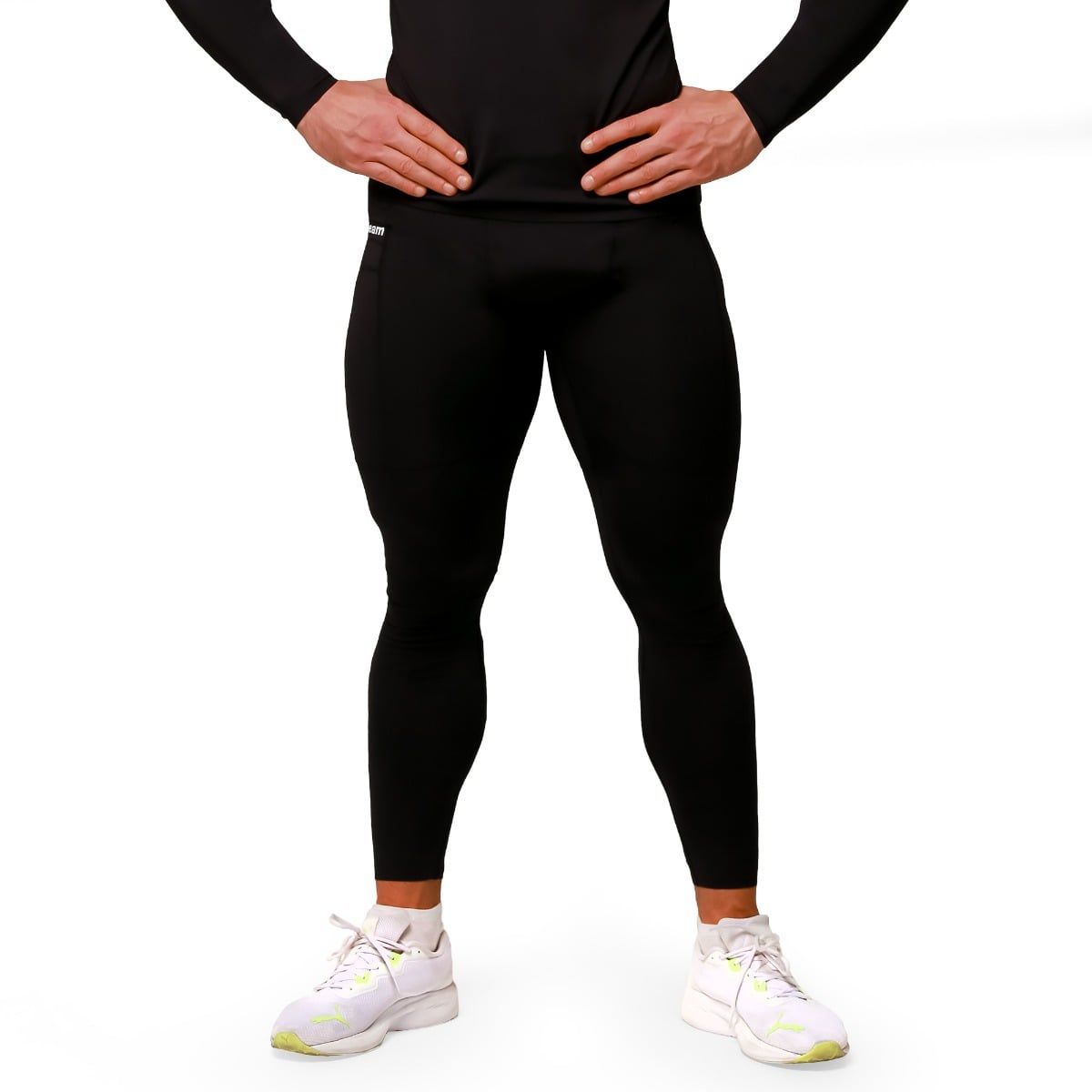 GymBeam Leggings Herren Slim mit Taschen Black Mid Kompression 1 St