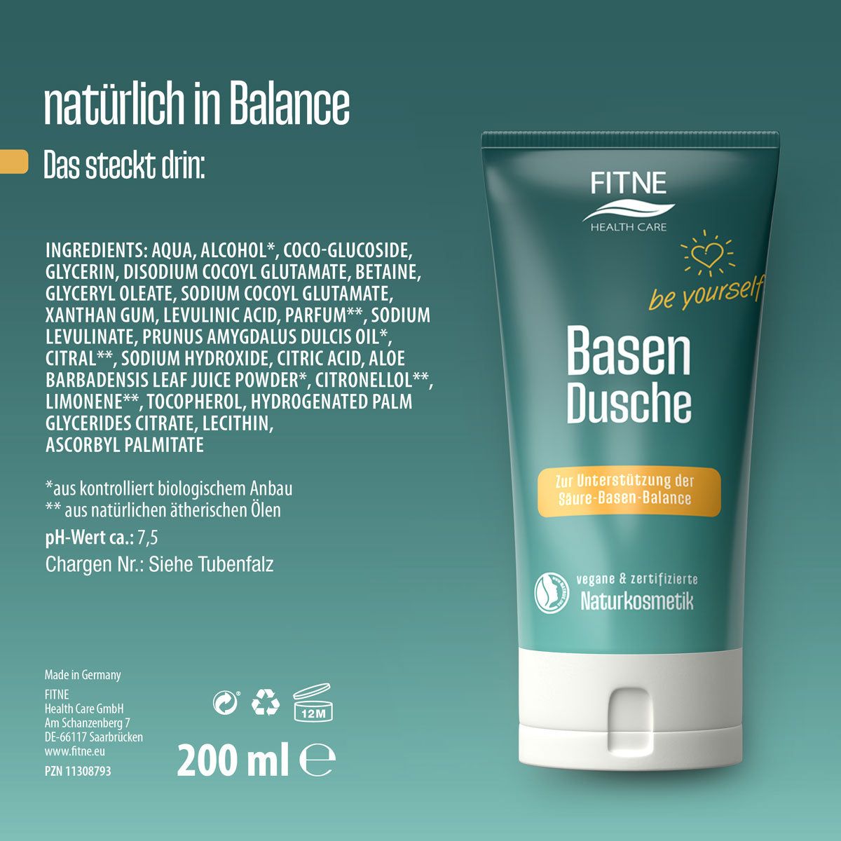 Fitne Basische Dusche Tube, Vorderansicht.