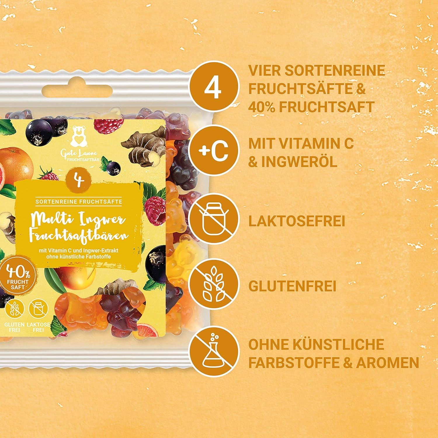 naschlabor 23 x 150g Multi Fruchtsaftbären mit Ingwer Großverpackung 3450 g