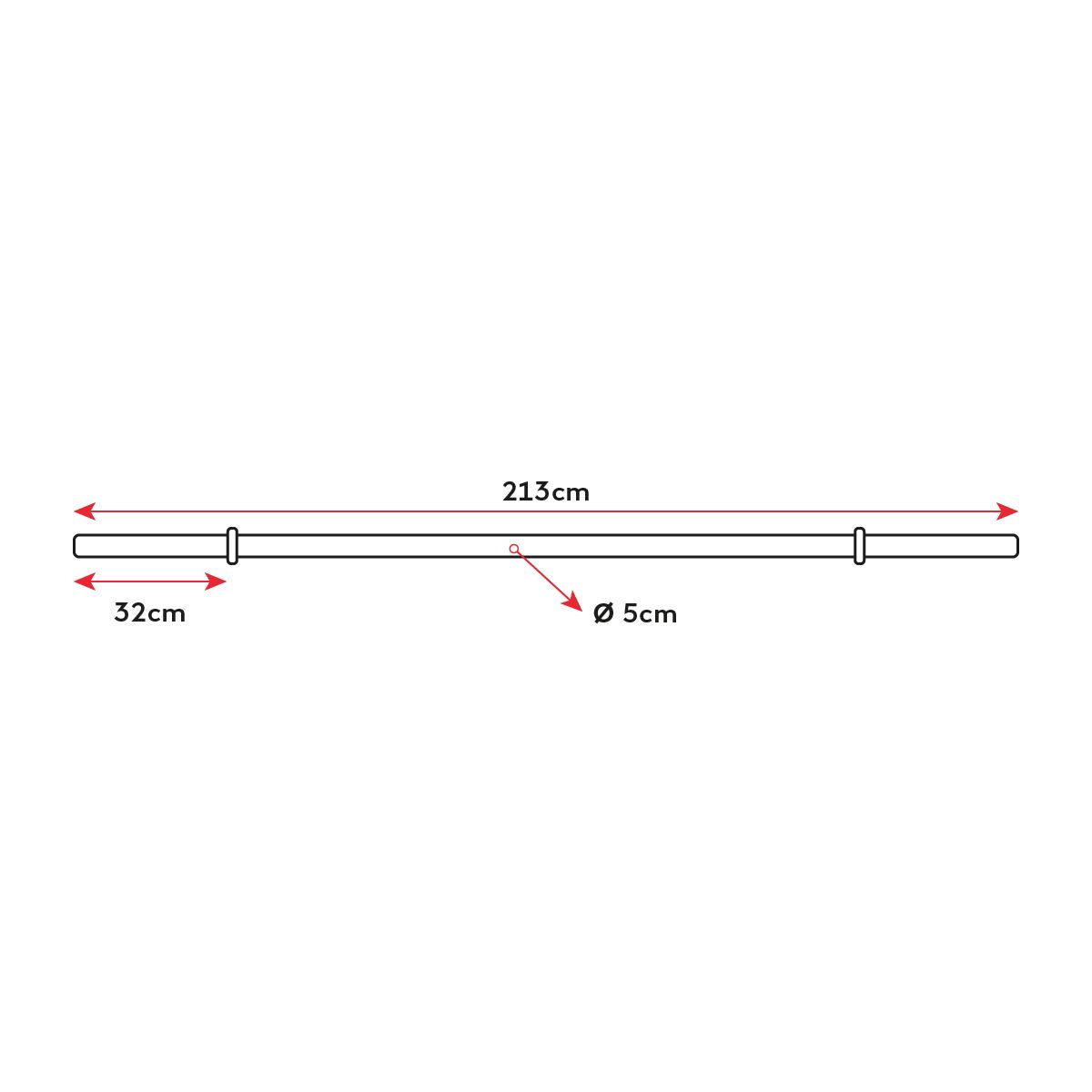 Stange "Axle" 213cm Stahl O 50mm + 2 Scheibenstopper