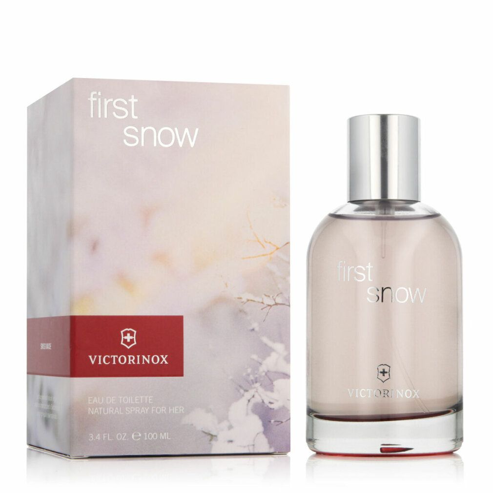 Victorinox First Snow Flakon und Schachtel. Flakon mit silbernem Verschluss. Schachtel mit Logo und Produktnamen.