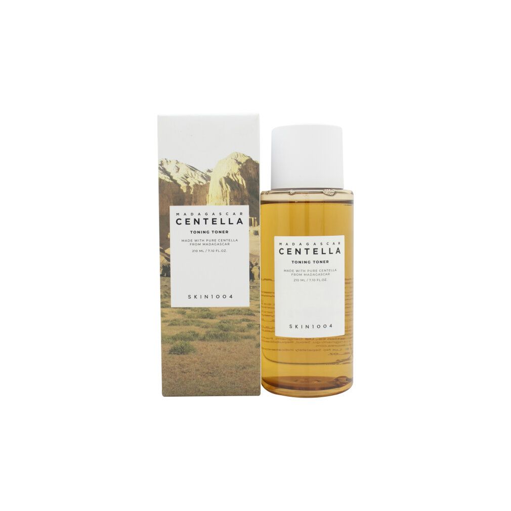 SKIN1004 Madagascar Centella Toning Toner Flasche mit weißem Deckel, klare Flüssigkeit.