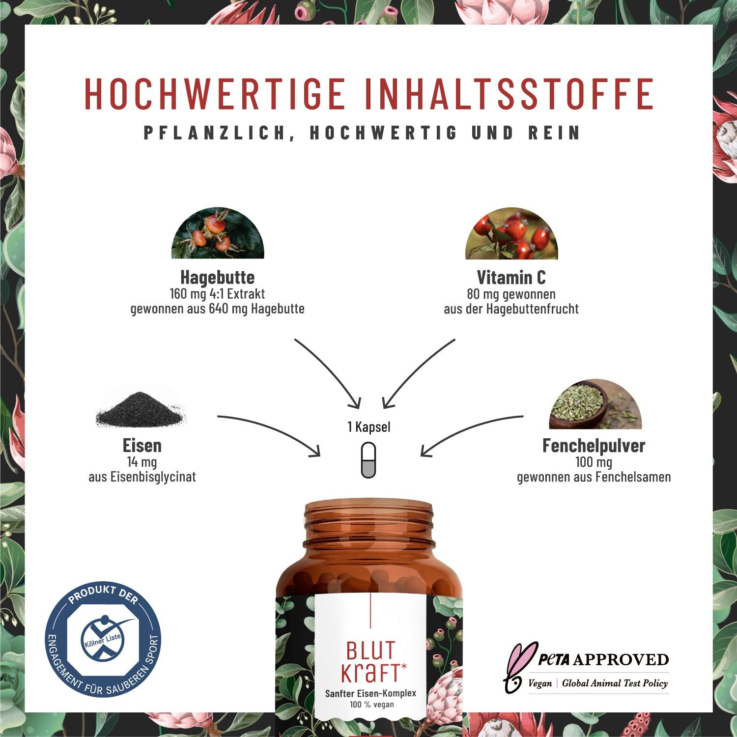 Eisen Komplex mit Fenchel, Vitamin C - gegen Eisenmangel - Blutkraft - NATURTREU®