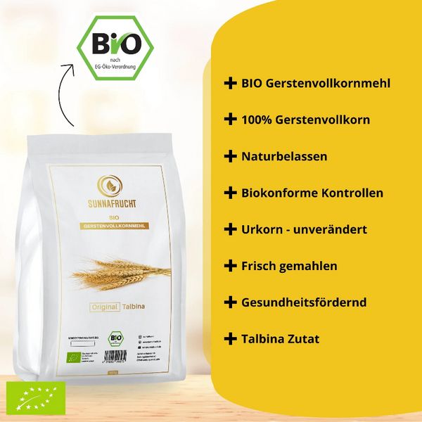 SUNNAFRUCHT® Premium Bio-Gerstenvollkornmehl für Talbina