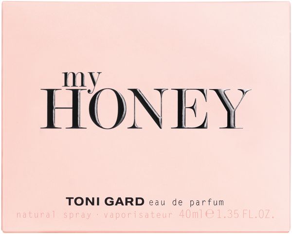 Rosa Schachtel mit Aufschrift "my HONEY". Unten: "TONI GARD eau de parfum".