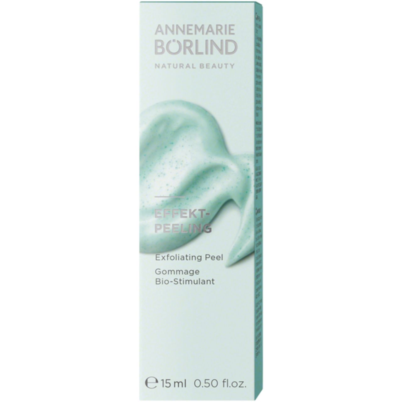 Verpackung mit grünem Muster. Aufschrift: ANNEMARIE BÖRLIND, EFFEKT-PEELING, 15ml 0.50 fl.oz.