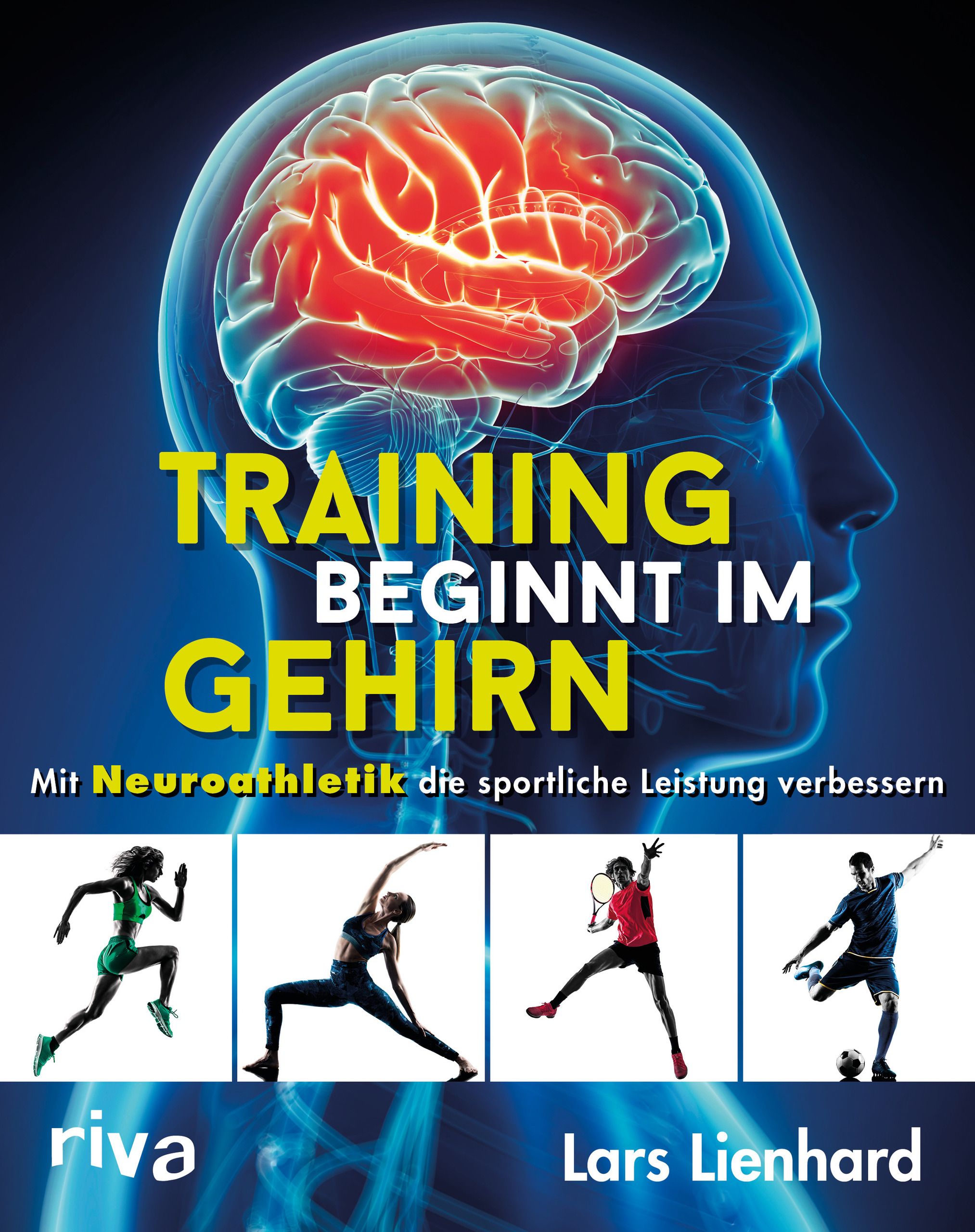 Buchcover mit Gehirn-Illustration und Titel "Training beginnt im Gehirn". Untertitel und Autorenname sichtbar.