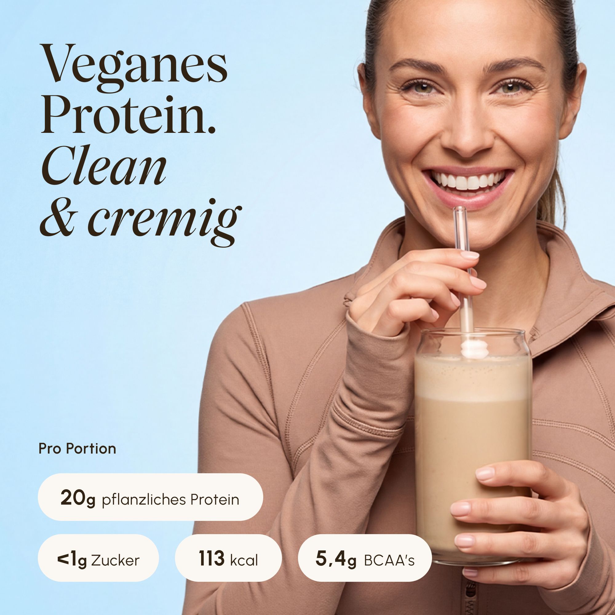 VETAIN Proteinpulver Vegan - Haselnuss - 20g Eiweiß pro Portion - Ohne Zuckerzusatz - 100% Bio