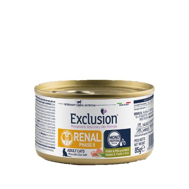 Exclusion Renal Cat Schwein & Erbse Phase II Nassfutter für Katzen 2,04 kg