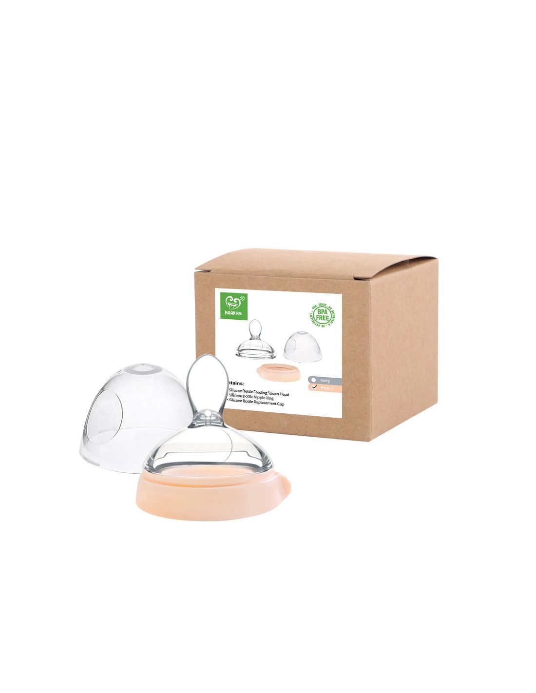 Set mit Trinkaufsatz, Deckel und rosa Ring. Braune Verpackung mit Produktabbildung und BPA-frei-Siegel.