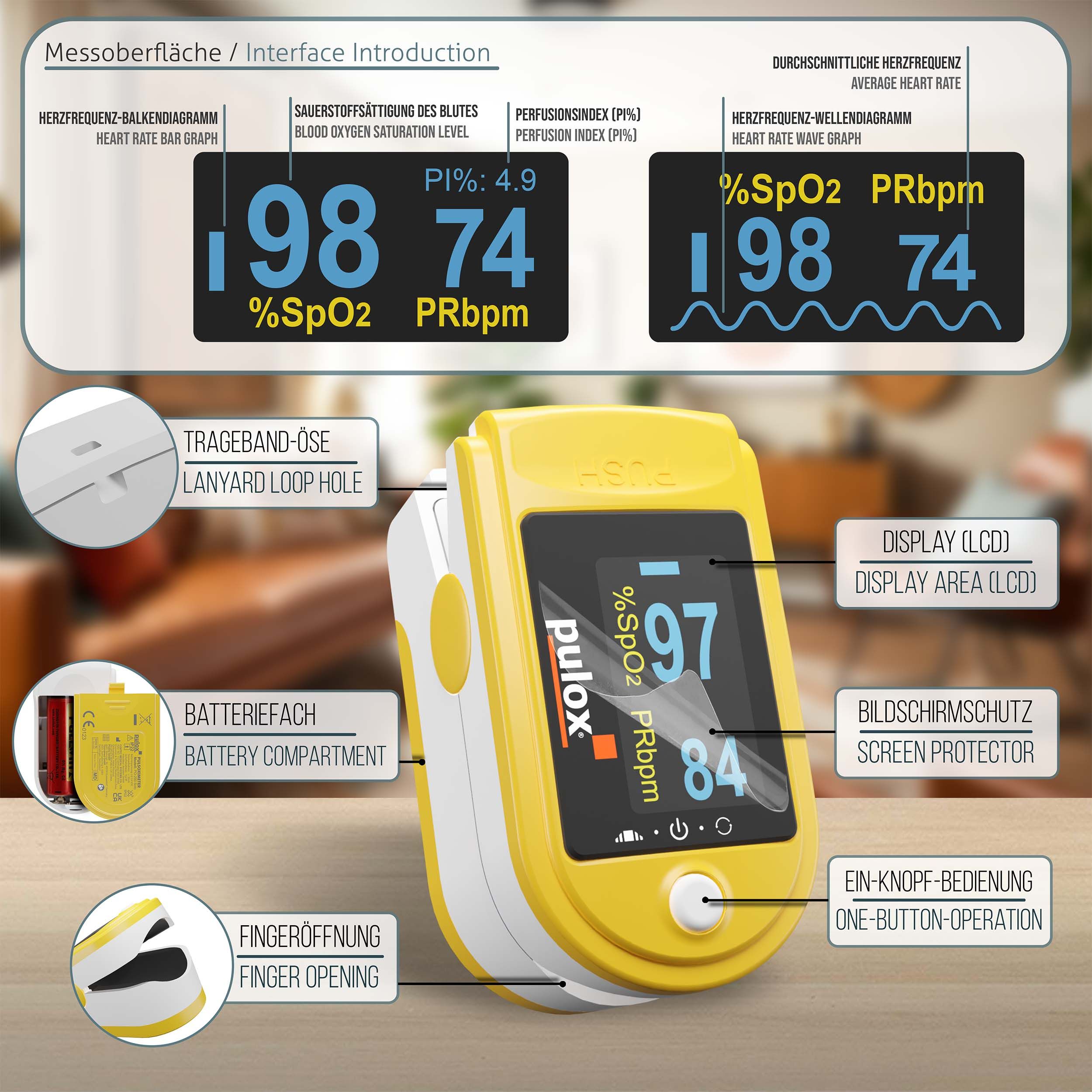 Pulox PO-200 Solo - Finger-Pulsoximeter - Gelb