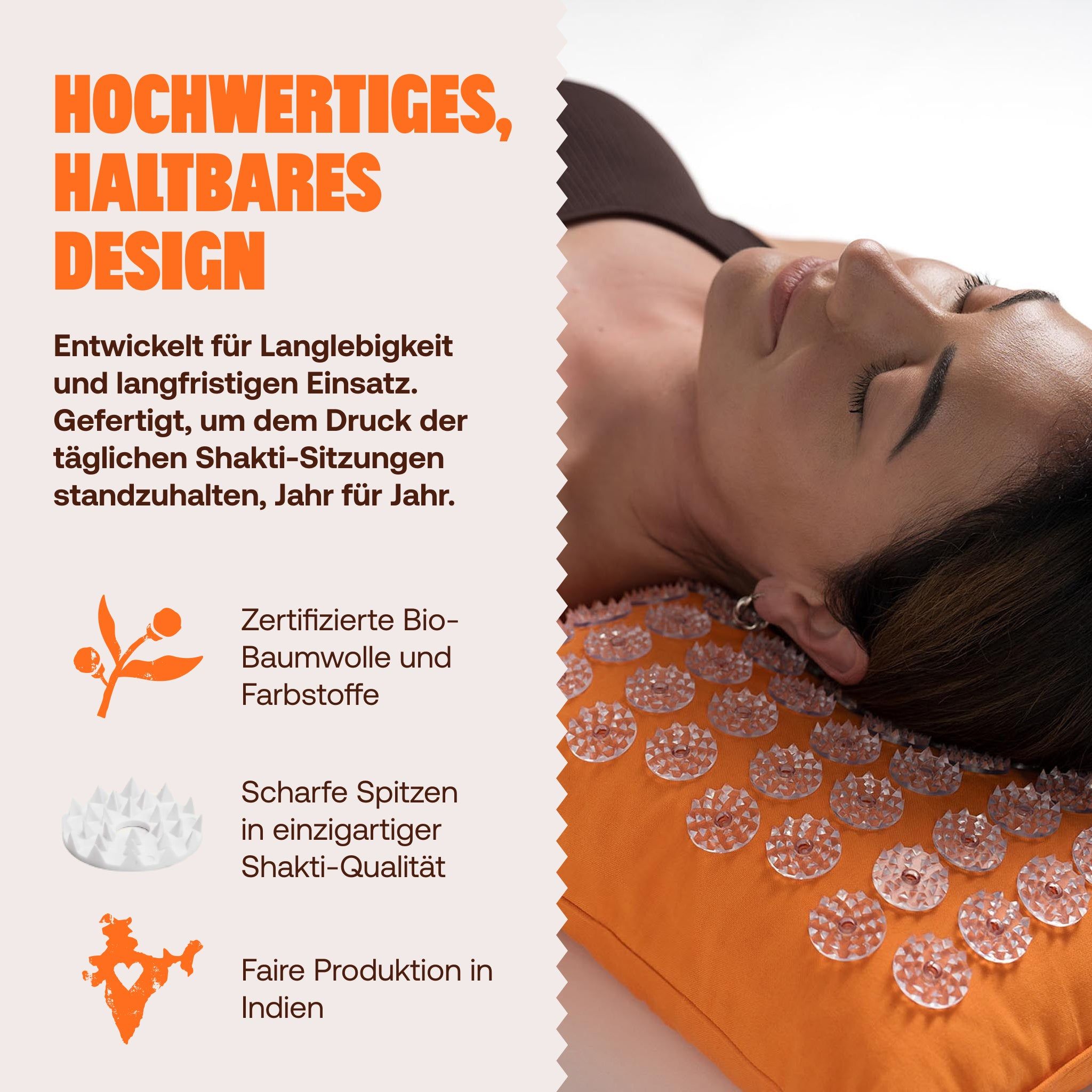 Akupressurkissen aus Bio-Baumwolle mit scharfen Spitzen. Faire Produktion in Indien.