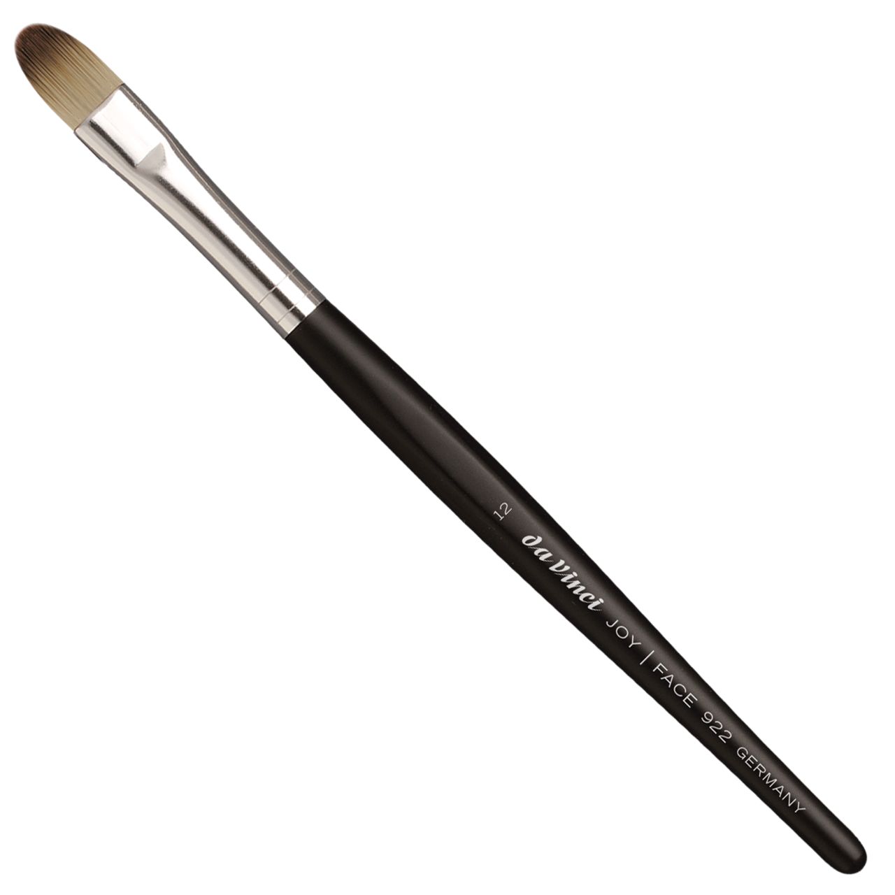 Pinsel mit ovalem Kopf und schwarzem Griff. Aufgedruckt: da Vinci JOY FACE 922 GERMANY.