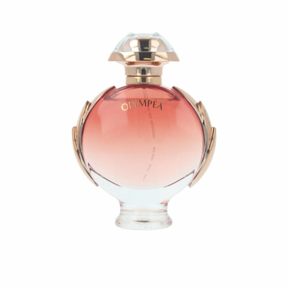 Olympéa E.d.P. Nat. Spray Flakon. Rund, rosa Farbverlauf, goldfarbene Details. Klarer Glasfuß.