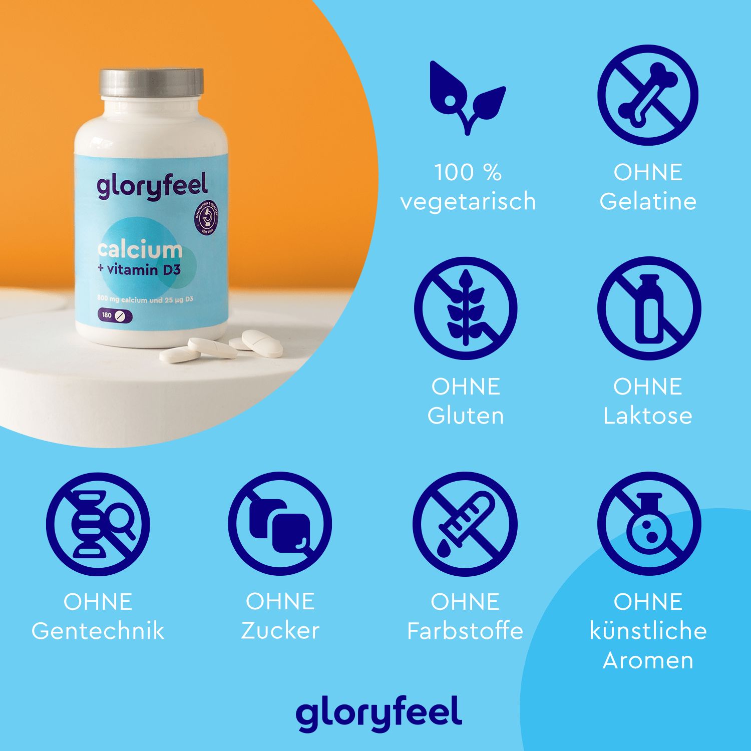 gloryfeel® Calcium 800 + Vitamin D3 1000 I.E.Tabletten