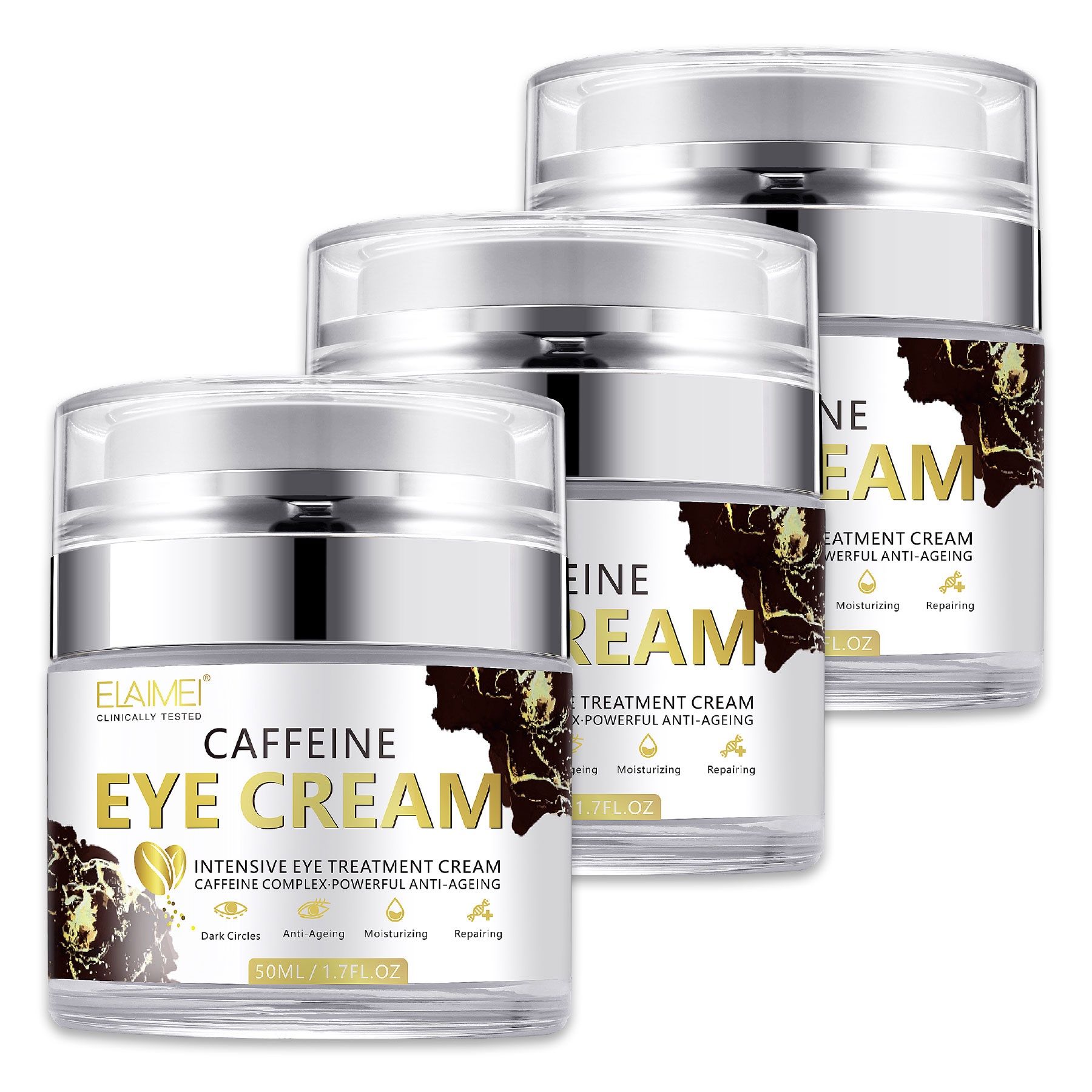 Aliver Anti-Aging-Augencreme mit Koffein Reduziert Augenringe 3x50 ml Augencreme