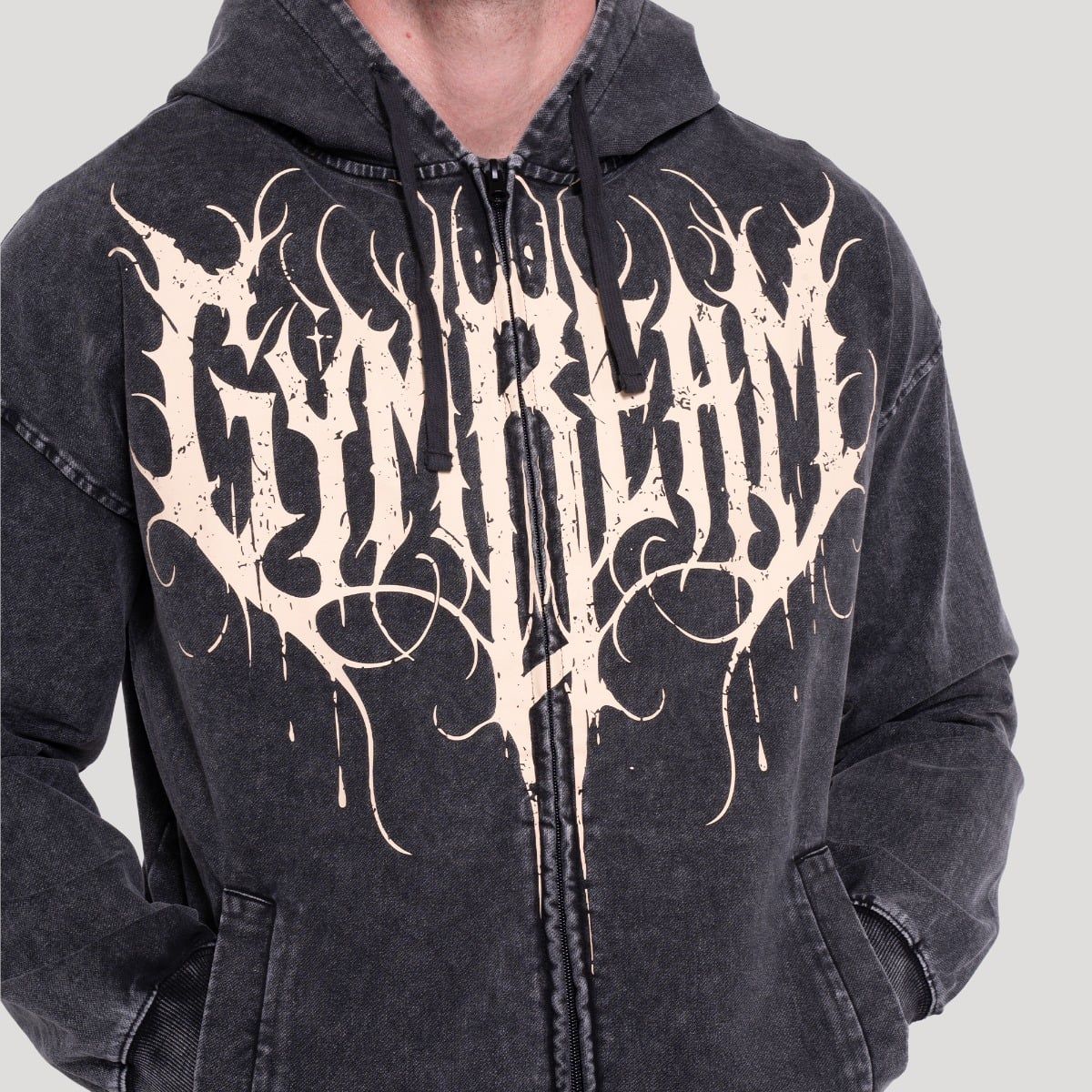 GymBeam Herren Hoodie oversized mit Reißverschluss und Washed-Effekt