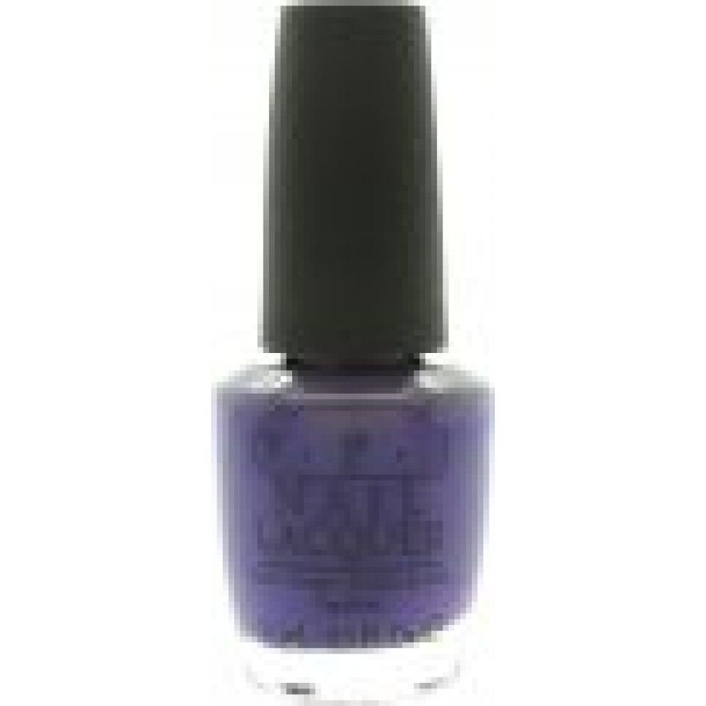 OPI Nagellack-Flakon. Lila Farbe, schwarzer Deckel. Aufschrift: OPI NAIL LACQUER.