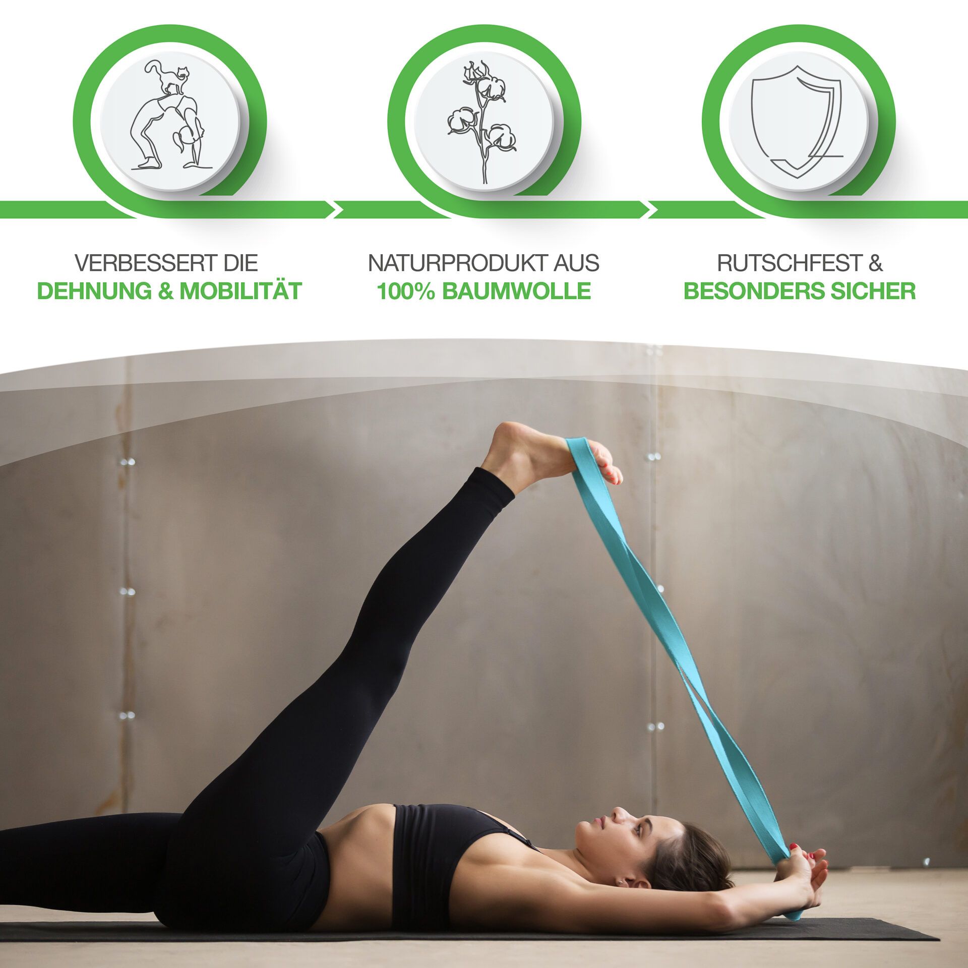 BACKLAxx ® Yoga Gurt  aus Baumwolle 250cm lang