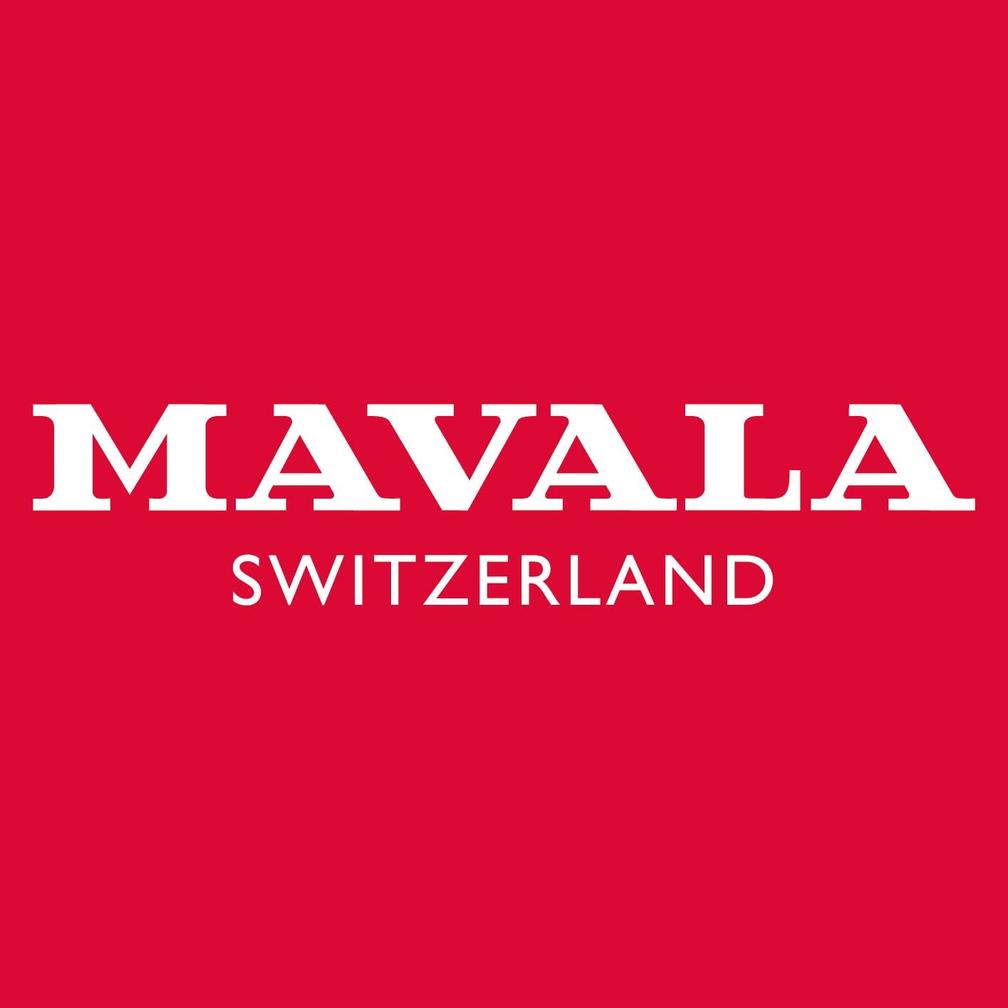 Roter Hintergrund mit weißem MAVALA Switzerland Logo.
