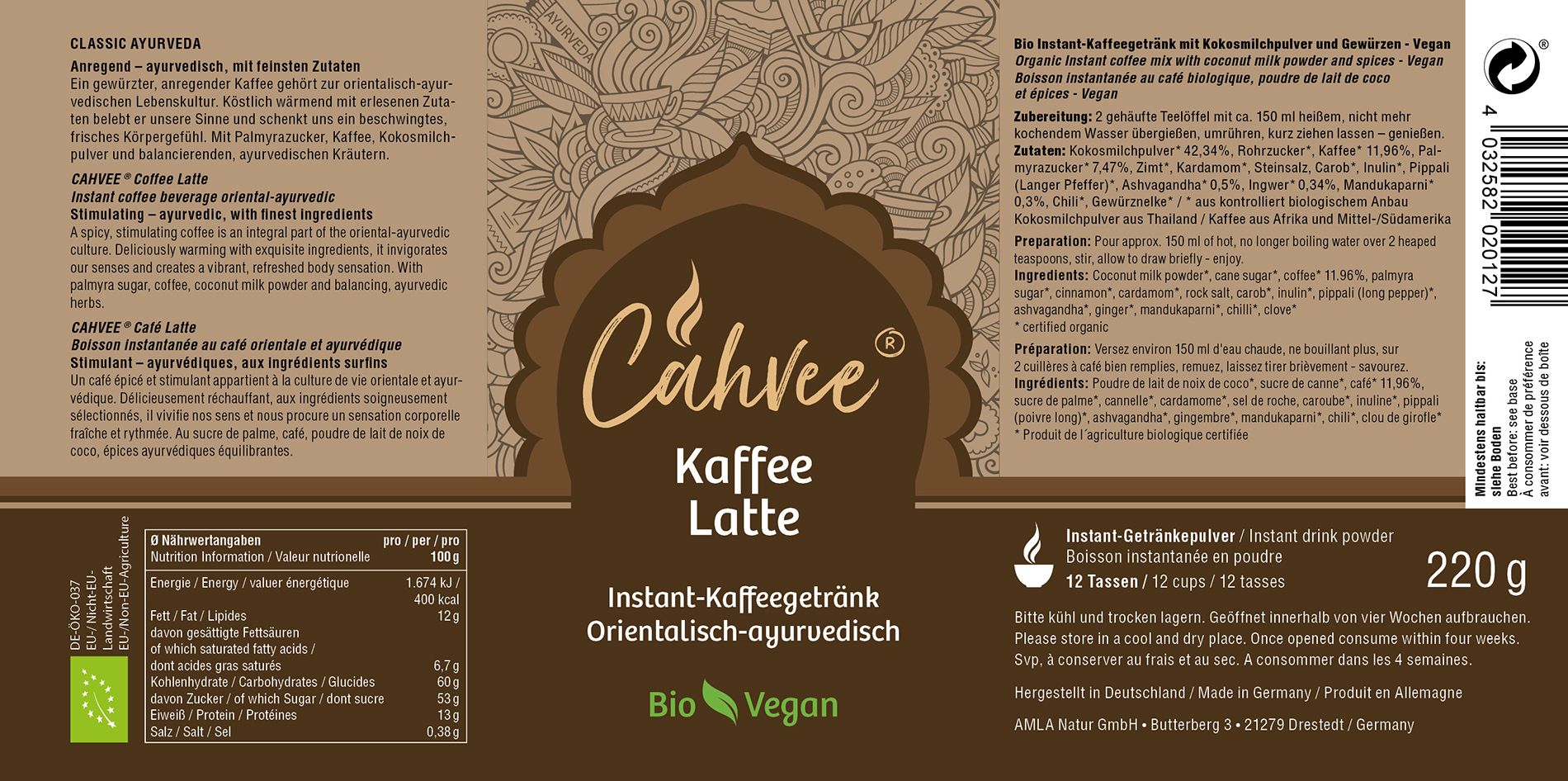 Classic Ayurveda - Cahvee® Kaffee Latte Vegan 220 g