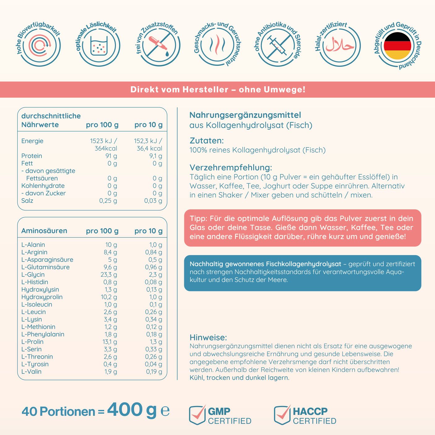 Collaviva Marine Collagen  – Reines Fischkollagen mit doppelter Nachhaltigkeitszertifizierung