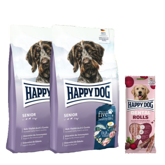 Happy Dog Fit & Vital Senior Doppelpack + Dental Rolls für Hunde 24,1 kg