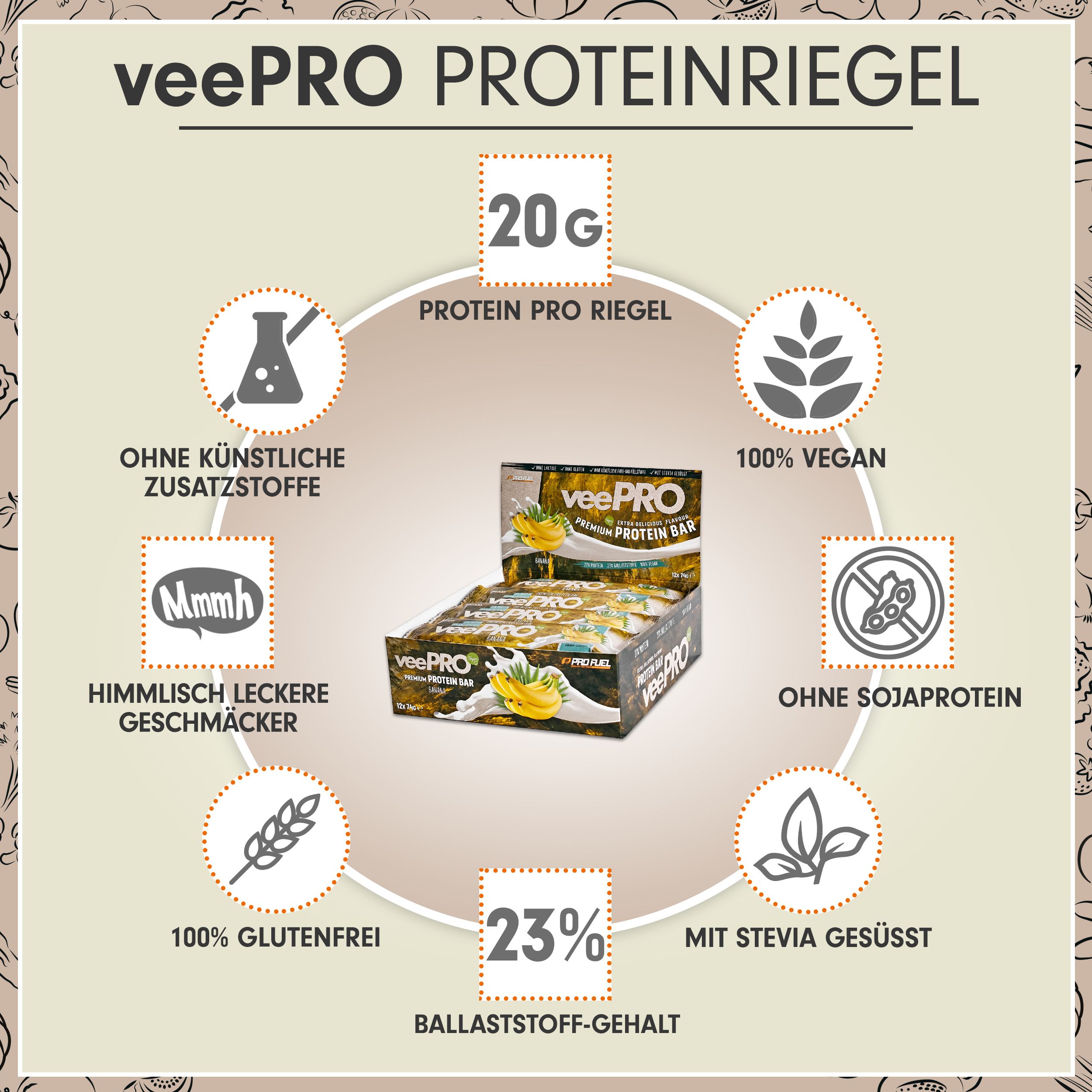 ProFuel - veePRO Proteinriegel - Banane - 27% Protein, ballaststoffreich, zuckerarm & 100% vegan
