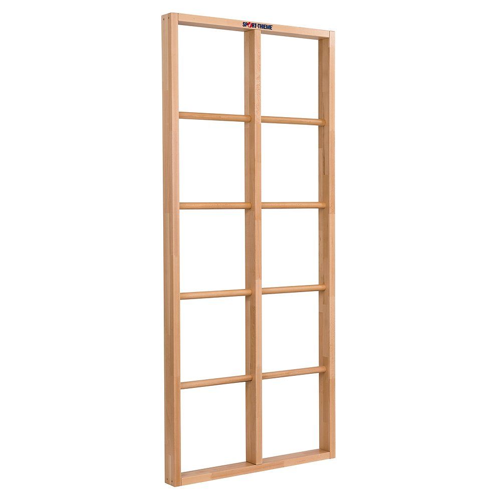 Gitterleiter-Element aus Holz. Acht horizontale Sprossen, verbunden mit vertikalen Holmen. Natürliche Holzfarbe. Sport-Thieme Logo.
