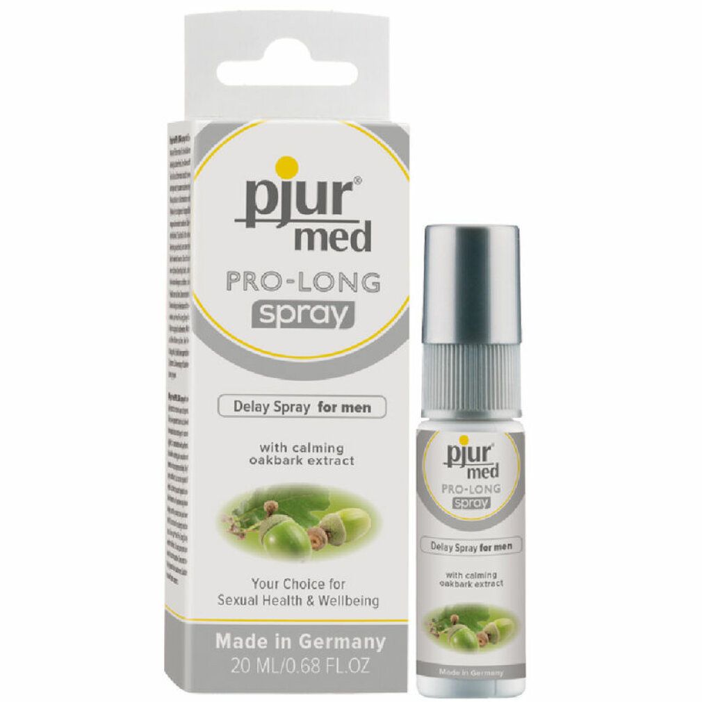 Verzögerungsspray für Männer, Dose und Verpackung mit Eichenmotiv.