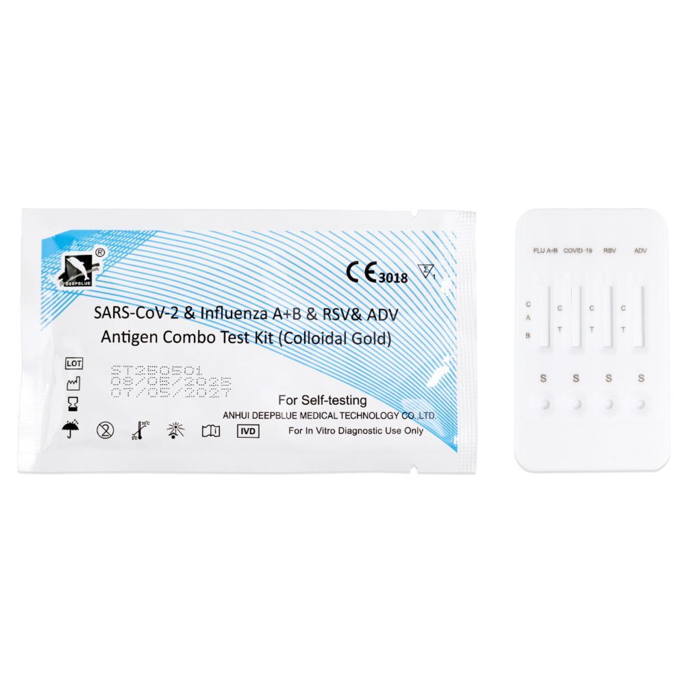DeepBlue 5-in-1 Test COVID-19, Grippe A/B, RSV, Adenovirus inkl. gratis Nanovio FFP2-Maske