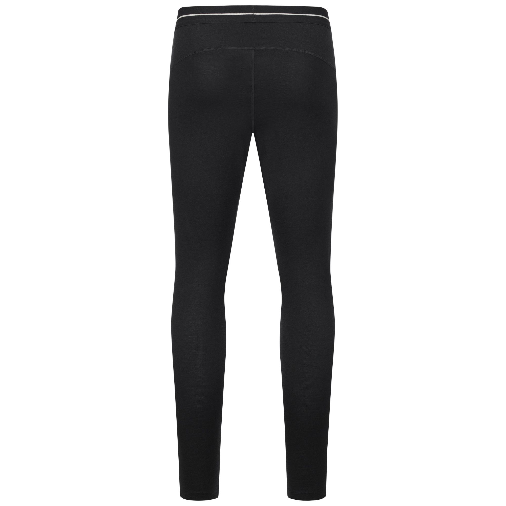 Rückansicht einer schwarzen langen Unterhose für Herren aus 100% Merinowolle.