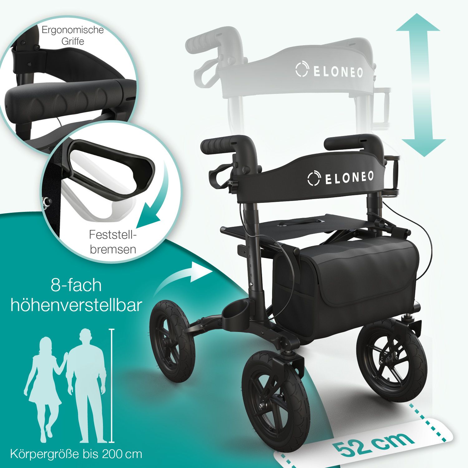 ELONEO Outdoor Rollator mit Luftbereifung