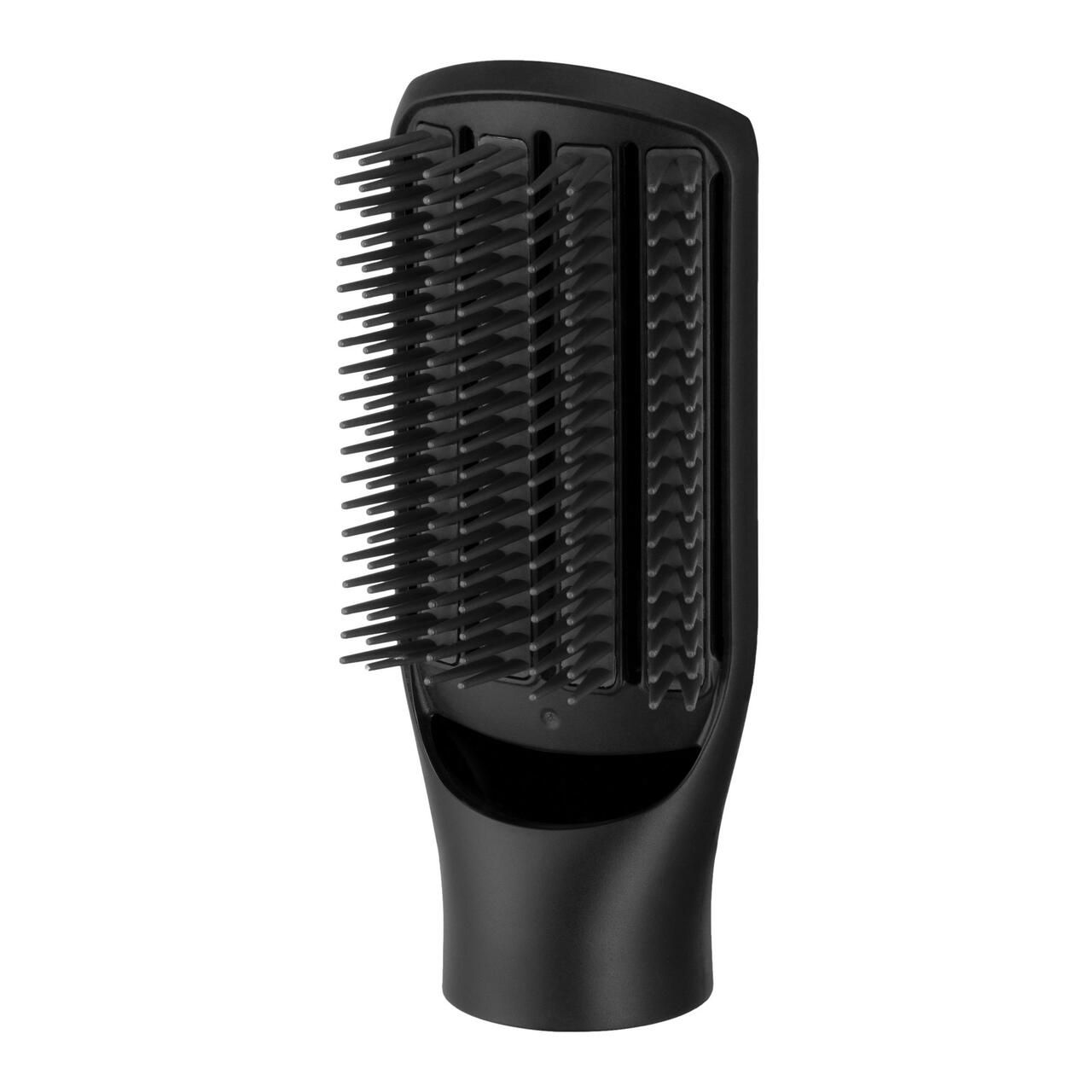 Bürstenaufsatz für Warmluftstyler. Schwarzer Bürstenaufsatz mit schwarzen Borsten.