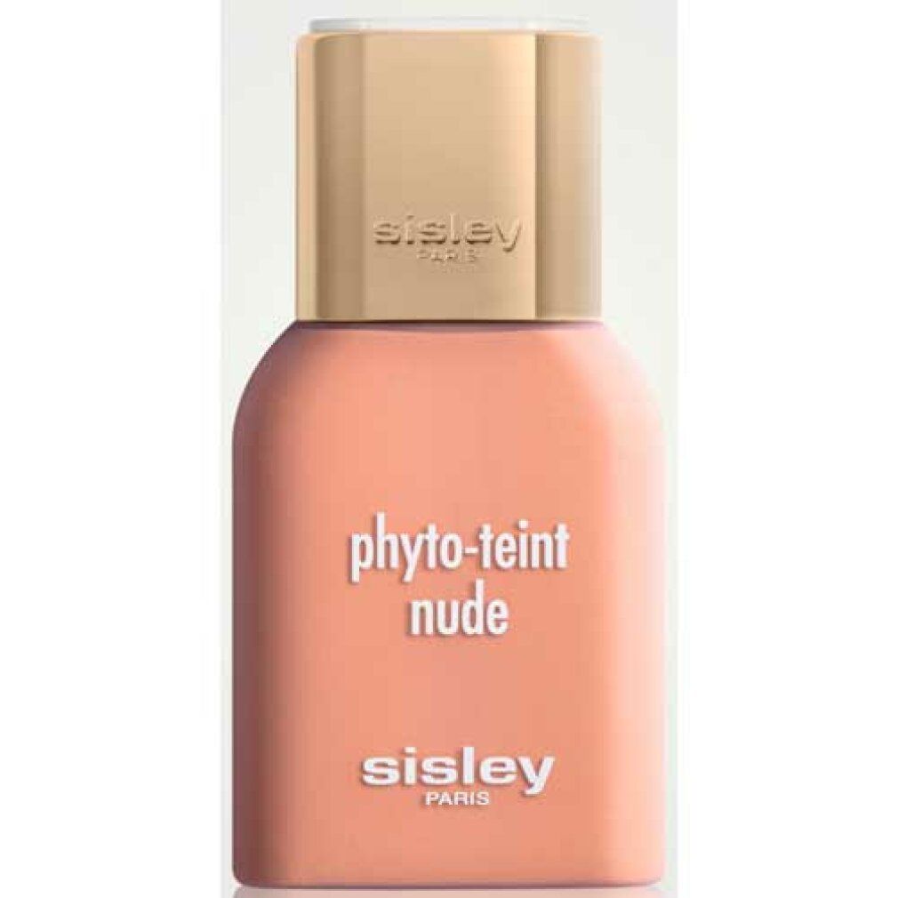 Sisley Phyto-Teint Nude. Beigefarbene Flasche mit goldfarbenem Deckel. Schriftzug: Phyto-Teint Nude und Sisley Paris.