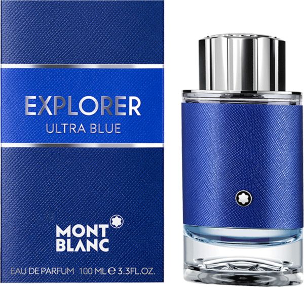 Montblanc Explorer Ultra Blue Eau de Parfum Flakon und Verpackung.