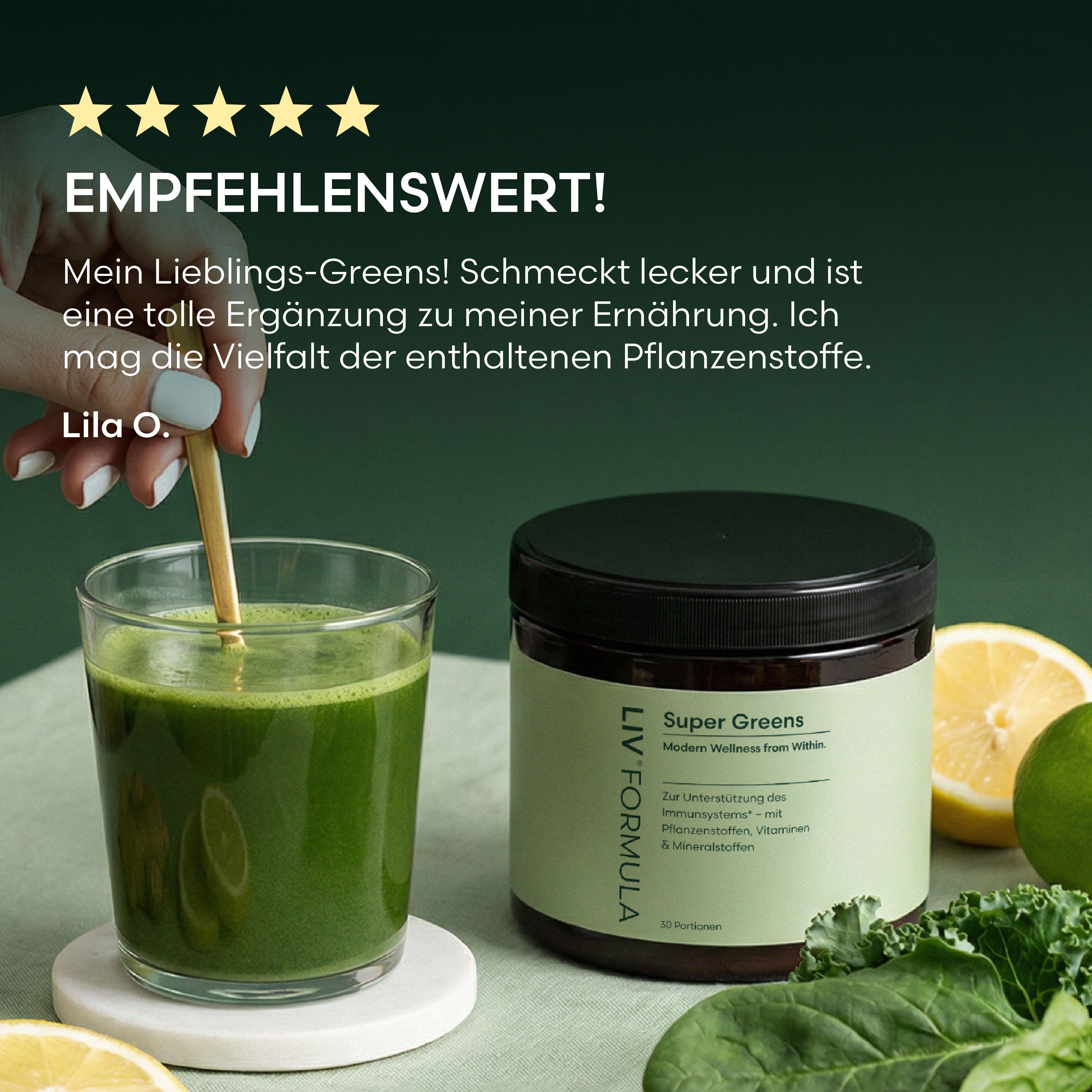 LIV Super Greens | Mit 30 Pflanzenextrakten, Vitaminen und Mineralstoffen