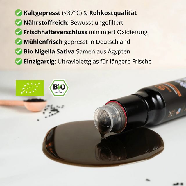 SUNNAFRUCHT® Premium Ungefiltertes BIO Schwarzkümmelöl kaltgepresst