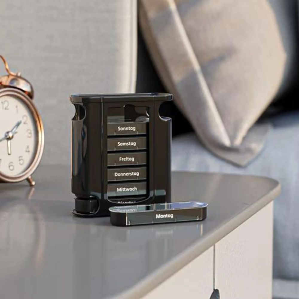 Cepewa Deluxe BLACK EDITION Tablettenbox für 7 Tage – 4 Fächer pro Tag